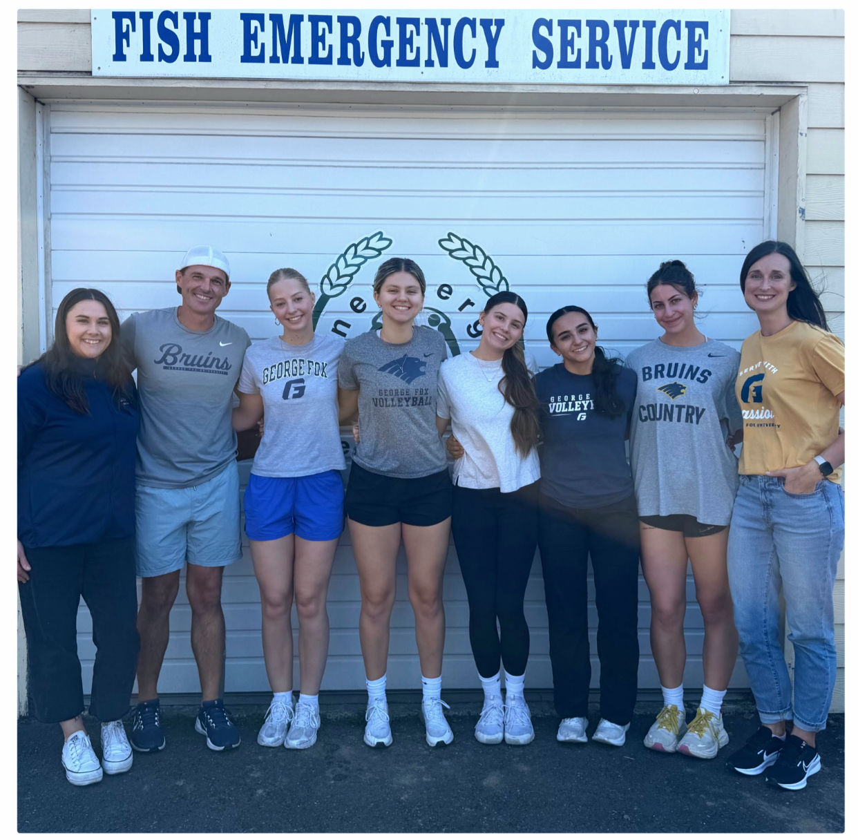 George Fox University Women's Volleyball team outside of Newberg FISH